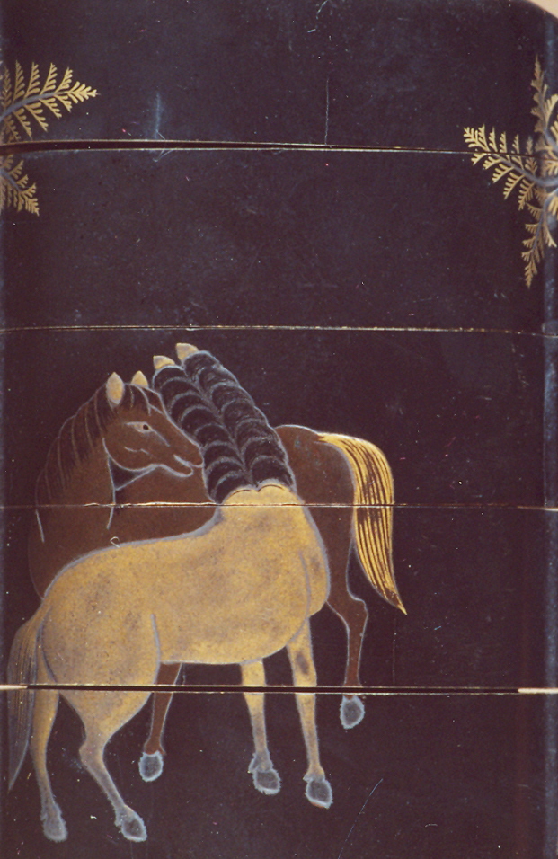 cavalli e alberi (inro, opera isolata) - ambito giapponese (secc. XVII/ XIX)