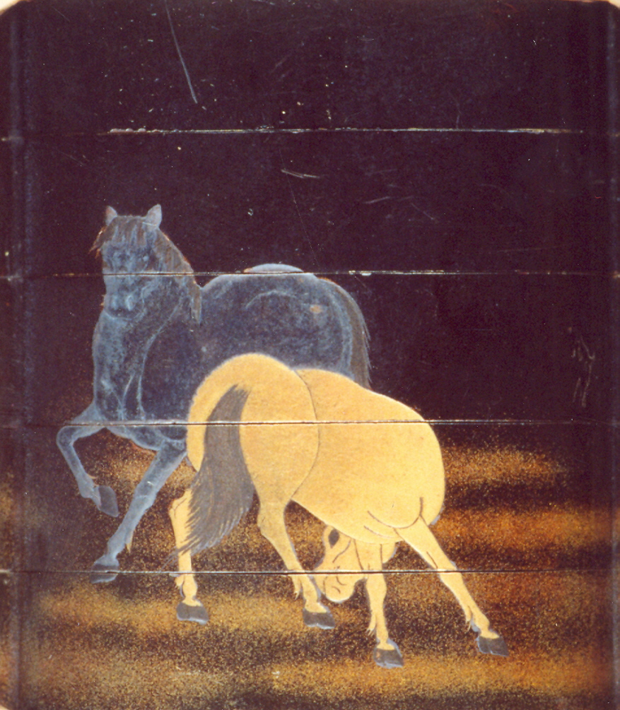 tre cavalli (inro, opera isolata) - ambito giapponese (secc. XVII/ XIX)