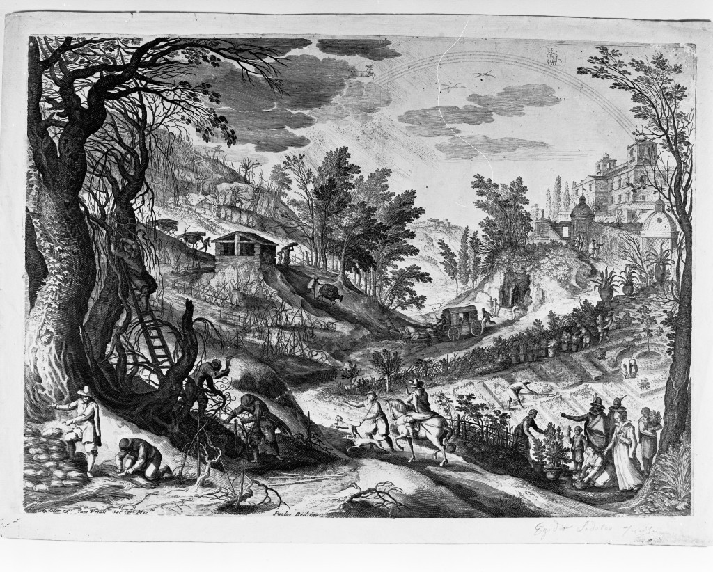 Marzo-Aprile, paesaggio (stampa, serie) di Sadeler Egidius II, Bril Paul (fine/inizio secc. XVI/ XVII)