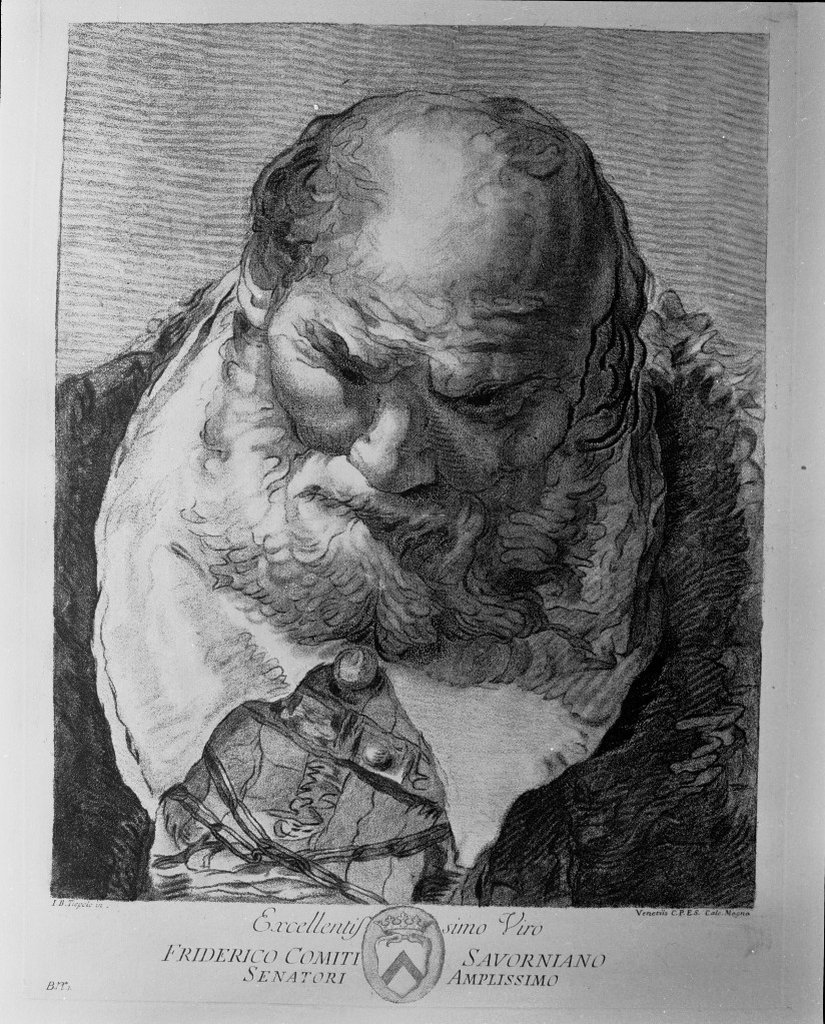 ritratto d'uomo (stampa) di Alessandri Innocente, Tiepolo Giovanni Battista, Scattaglia Pietro (seconda metà sec. XVIII)