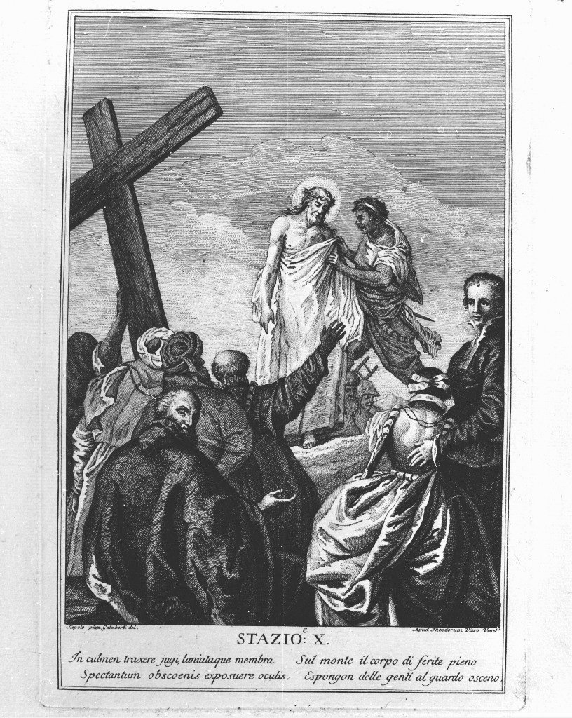 stazione X: Gesù spogliato e abbeverato di fiele (stampa) di Tiepolo Giandomenico (seconda metà sec. XVIII)