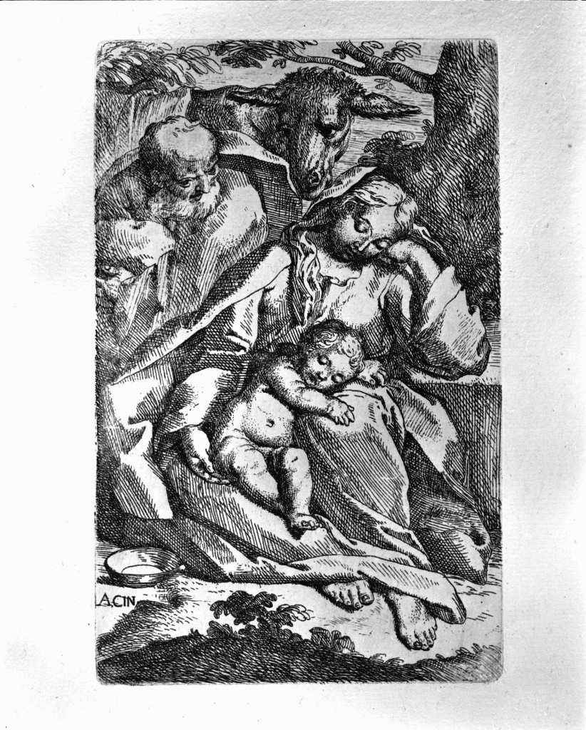 riposo nella fuga in Egitto (stampa) di Bellavia Marcantonio, Carracci Annibale (prima metà sec. XVII)