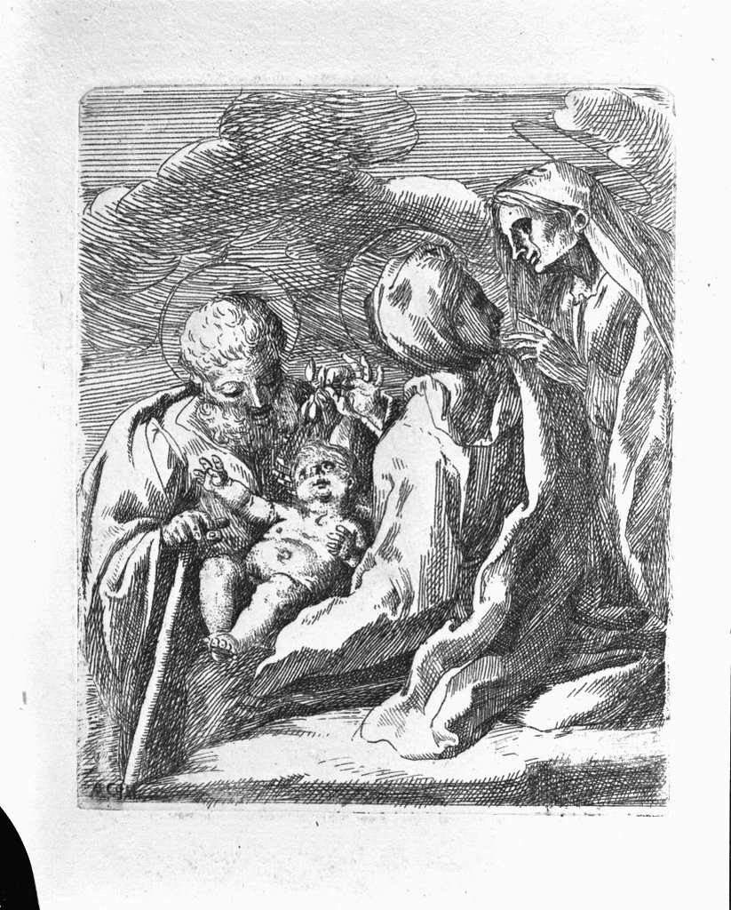 Sacra Famiglia con Sant'Anna (stampa) di Bellavia Marcantonio, Carracci Annibale (prima metà sec. XVII)