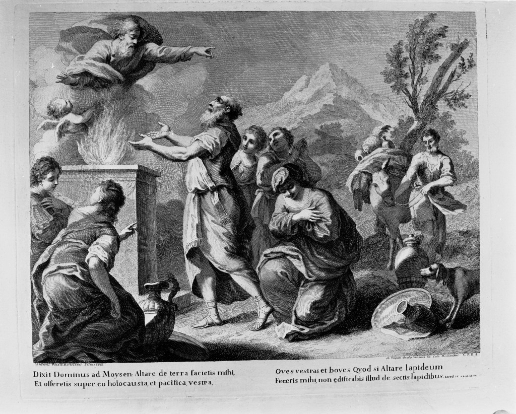 Mosè riceve le leggi relative all'altare (stampa, elemento d'insieme) di Volpato Giovanni (attribuito), Amigoni Jacopo (attribuito) (sec. XVIII)