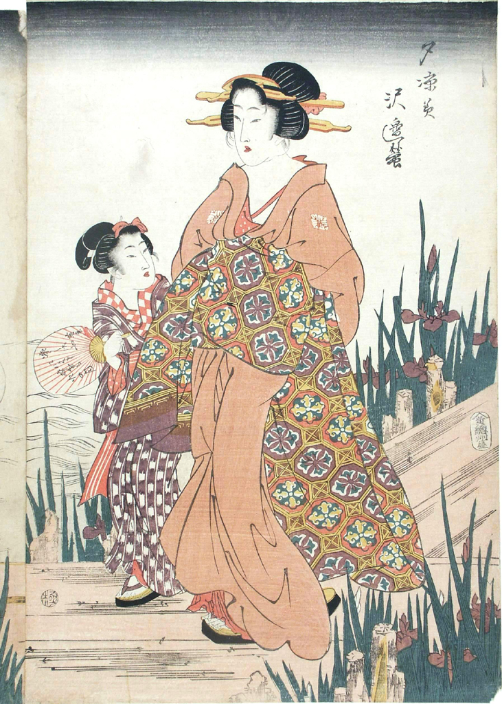 Il godimento del fresco della sera, lucciole su una palude, figure femminili (stampa a colori) di Kikugawa Eizan (attribuito) (primo quarto sec. XIX)