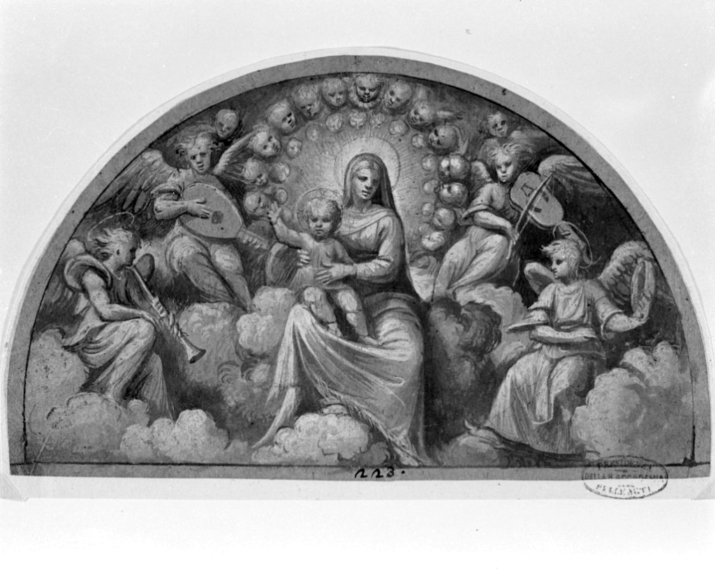 Madonna con Bambino e angeli (disegno, opera isolata) di Aviani Girolamo detto Girolamo da Treviso (secc. XV/ XVI)