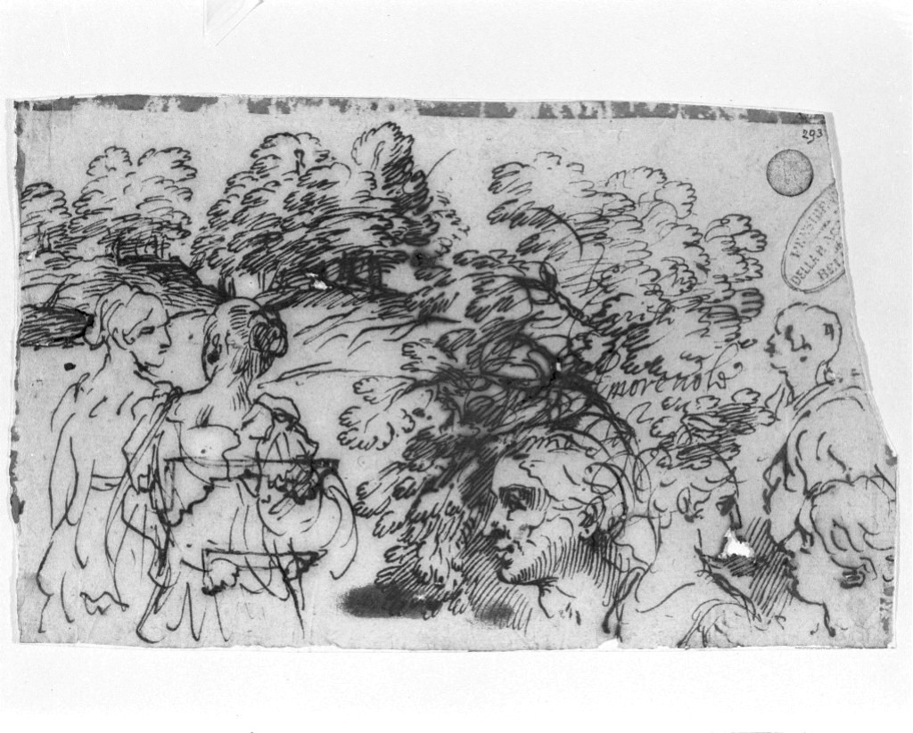figure femminili a colloquio (disegno, opera isolata) di Cantarini Simone detto Pesarese (sec. XVII)