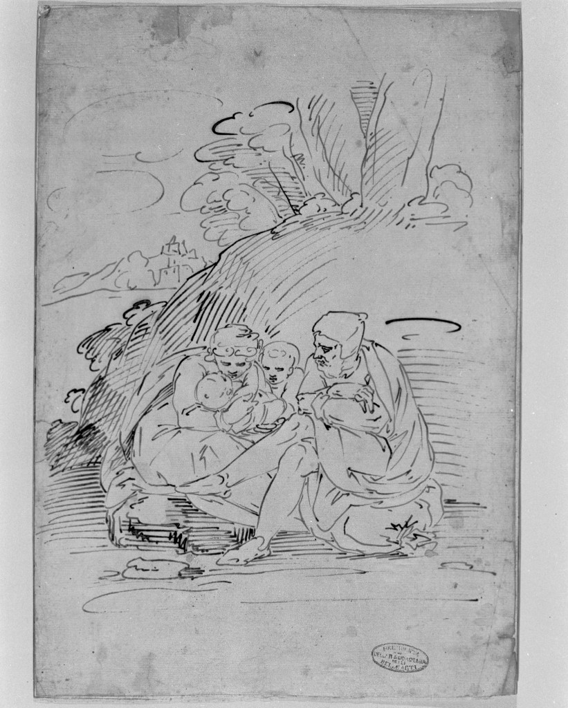 Sacra Famiglia con San Giovanni Battista bambino (disegno, opera isolata) di Cambiaso Luca (attribuito) (seconda metà sec. XVI)