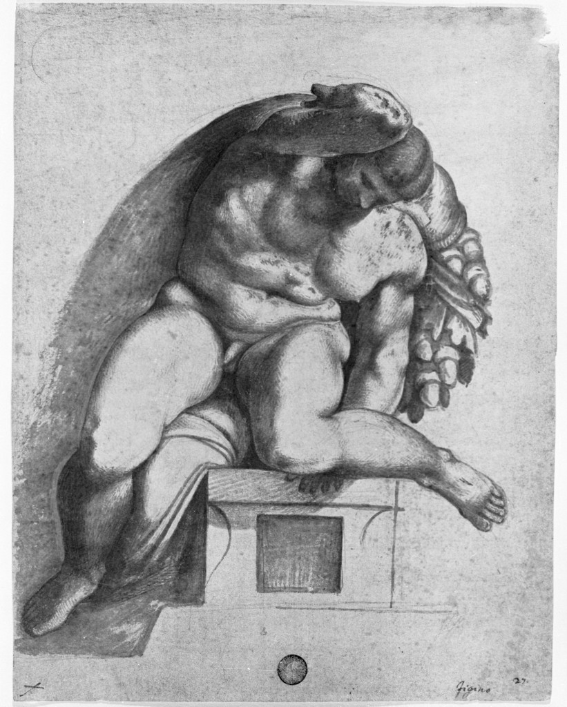 figura maschile seduta (disegno, opera isolata) - ambito lombardo (seconda metà sec. XVII)