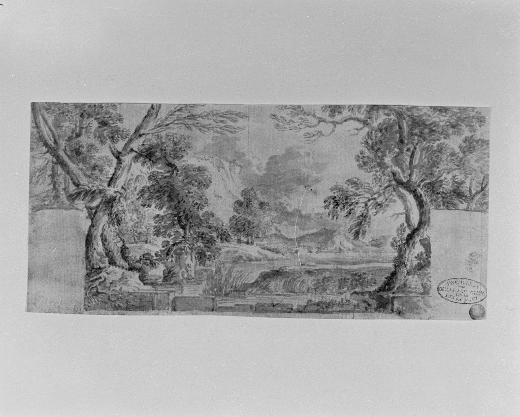 paesaggio con alberi (disegno, insieme) - ambito romano (fine/inizio secc. XVII/ XVIII)