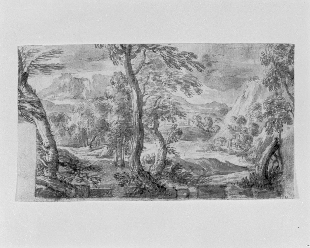 paesaggio con alberi (disegno, opera isolata) - ambito romano (fine/inizio secc. XVII/ XVIII)