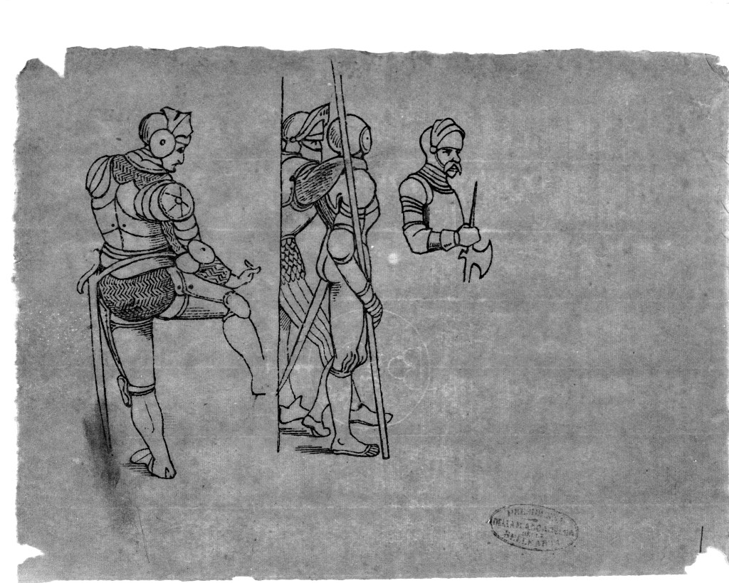 guerrieri con un trofeo d'armi (disegno, opera isolata) di De Superville Pierre Davide Humbert (secc. XVIII/ XIX)