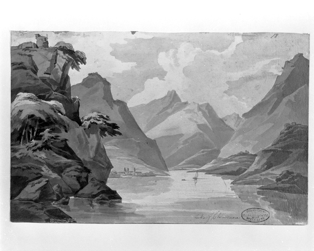 paesaggio lacustre (disegno, opera isolata) di De Superville Pierre Davide Humbert (secc. XVIII/ XIX)