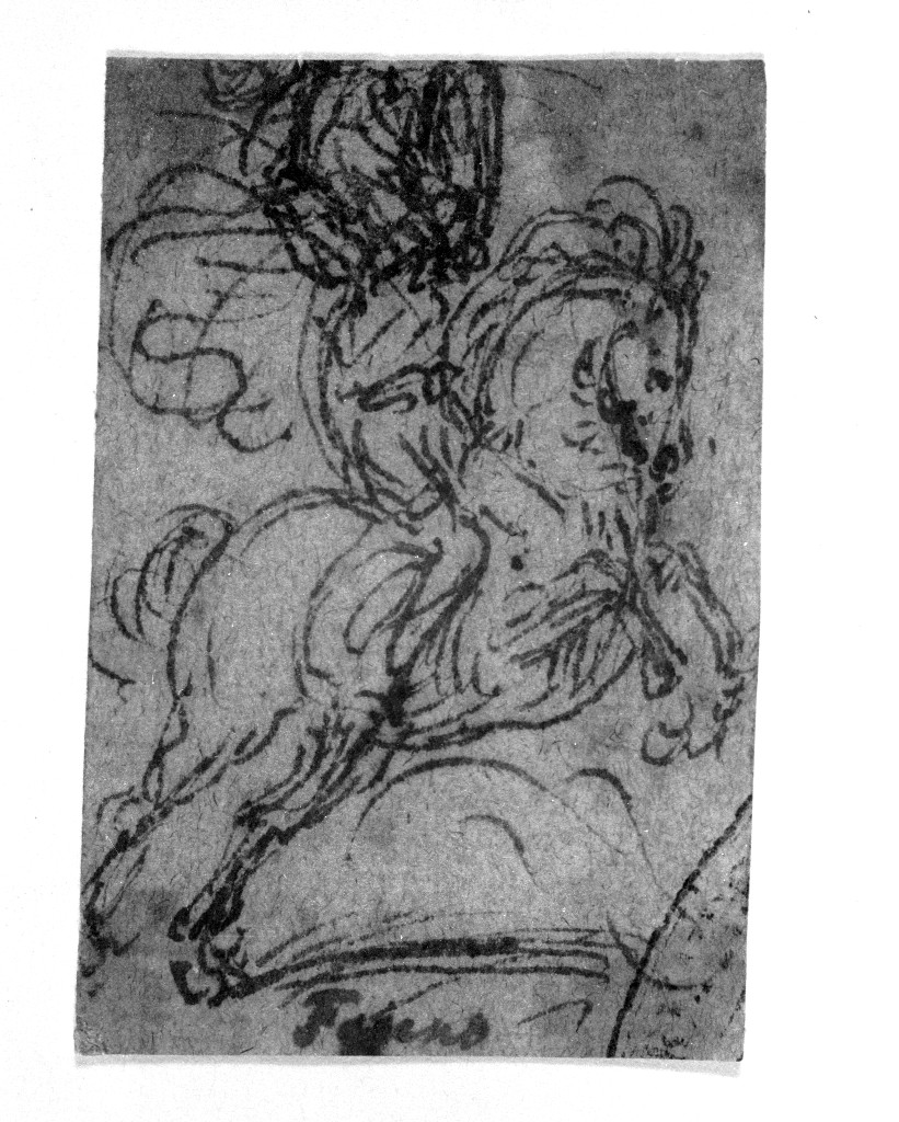Sant'Ambrogio a cavallo (disegno, opera isolata) di Figino Giovanni Ambrogio (attribuito) (seconda metà sec. XVI)