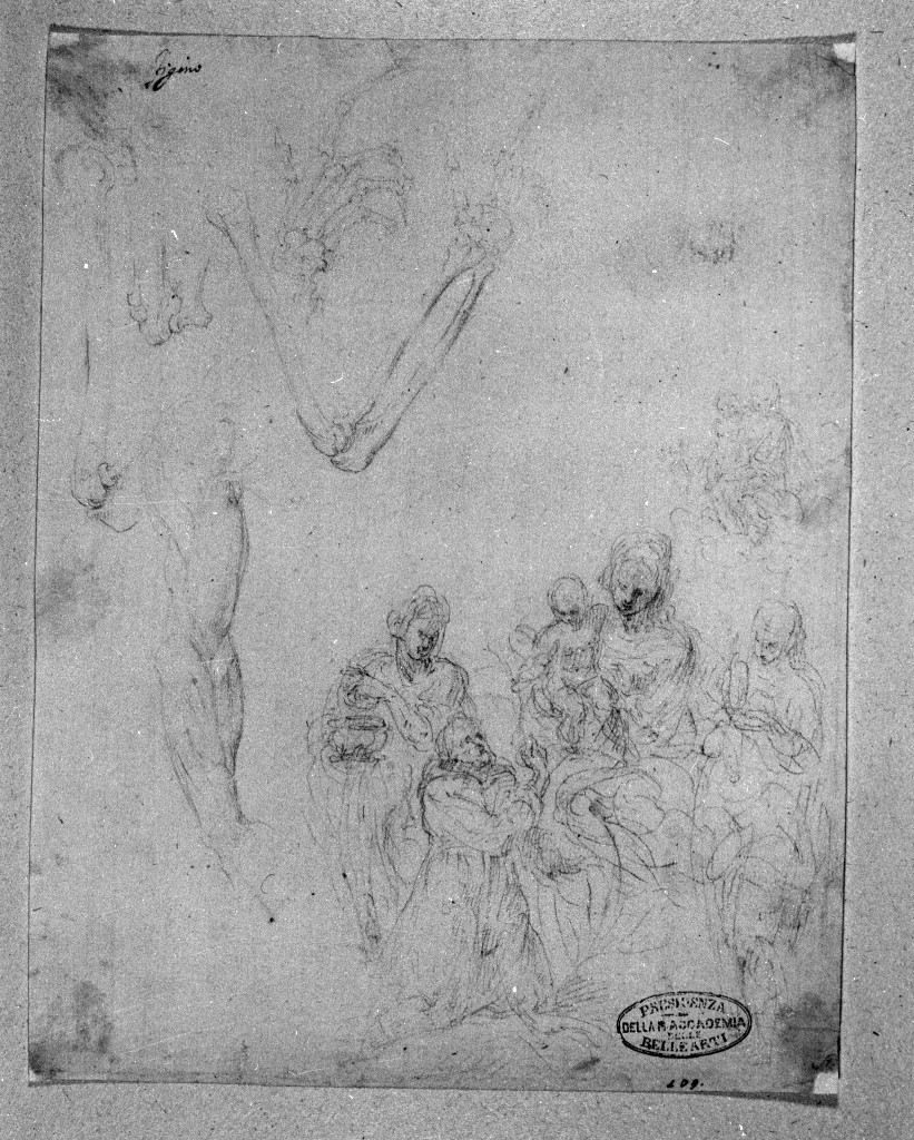 Madonna con Bambino e Santi (disegno, opera isolata) di Figino Giovanni Ambrogio (attribuito) (seconda metà sec. XVI)