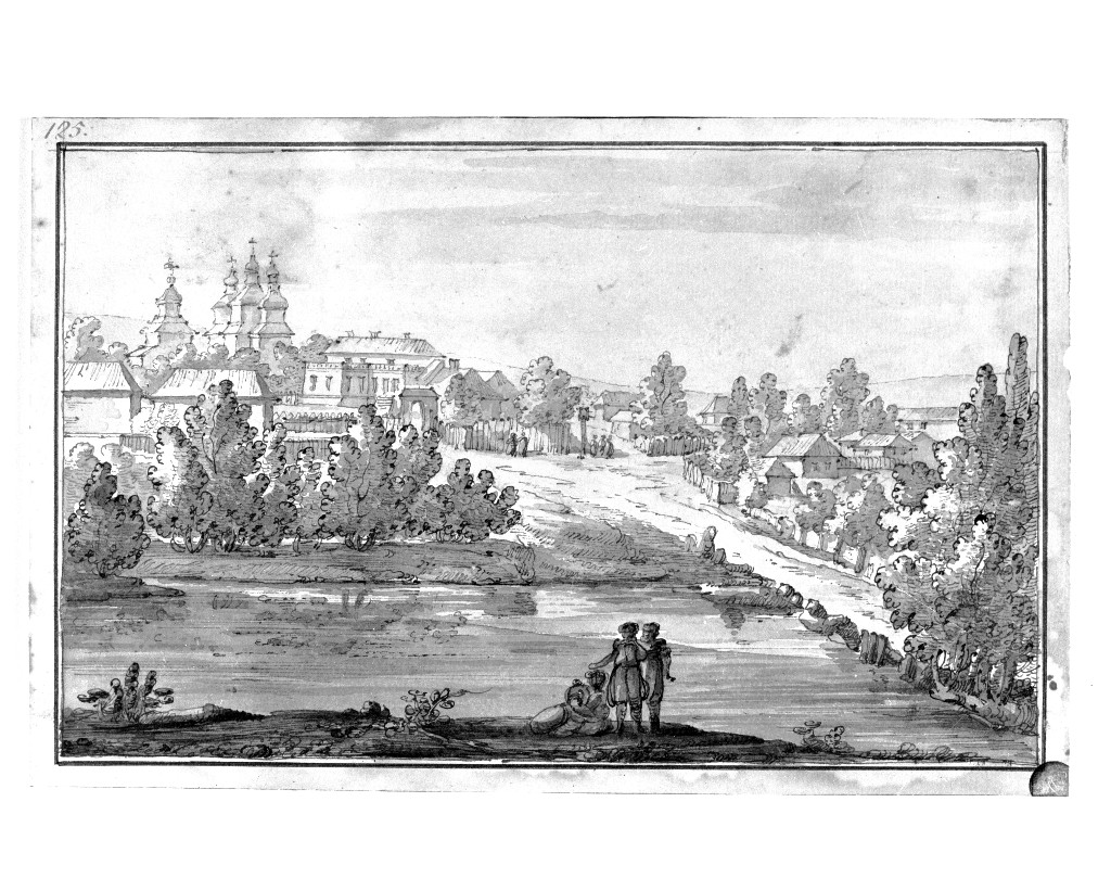 paesaggio con architetture (disegno, opera isolata) di Quarenghi Giacomo (attribuito) (fine sec. XVIII)