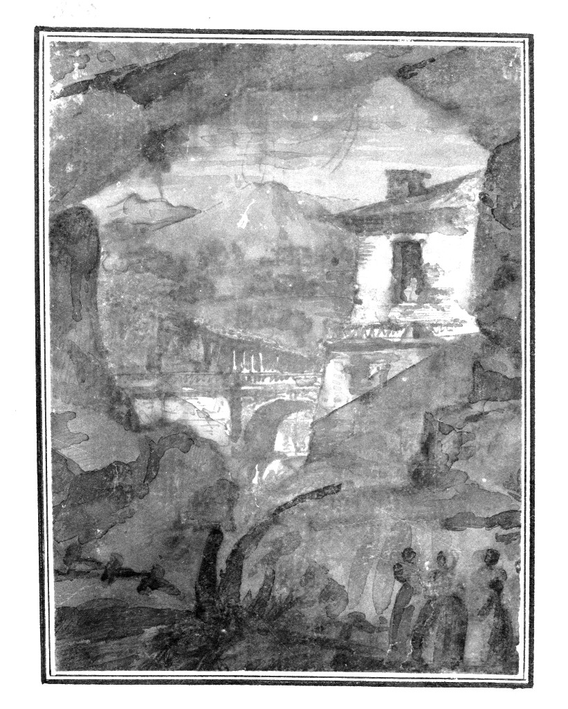 paesaggio con architetture (disegno, opera isolata) di Quarenghi Giacomo (attribuito) (sec. XVIII)