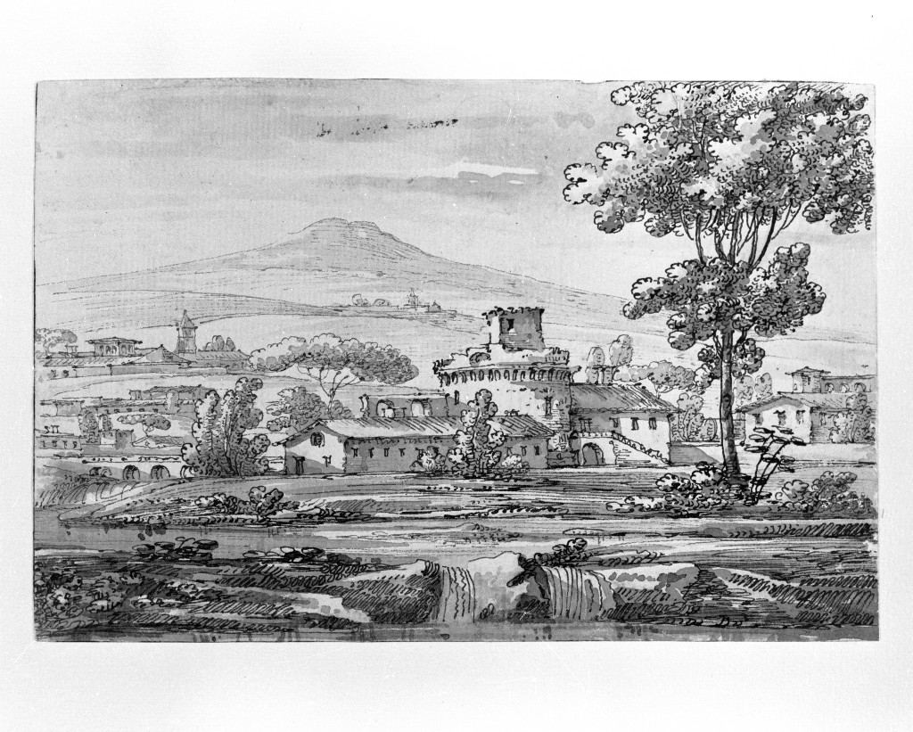 paesaggio con cascata (disegno, opera isolata) di Quarenghi Giacomo (attribuito) (inizio sec. XIX)