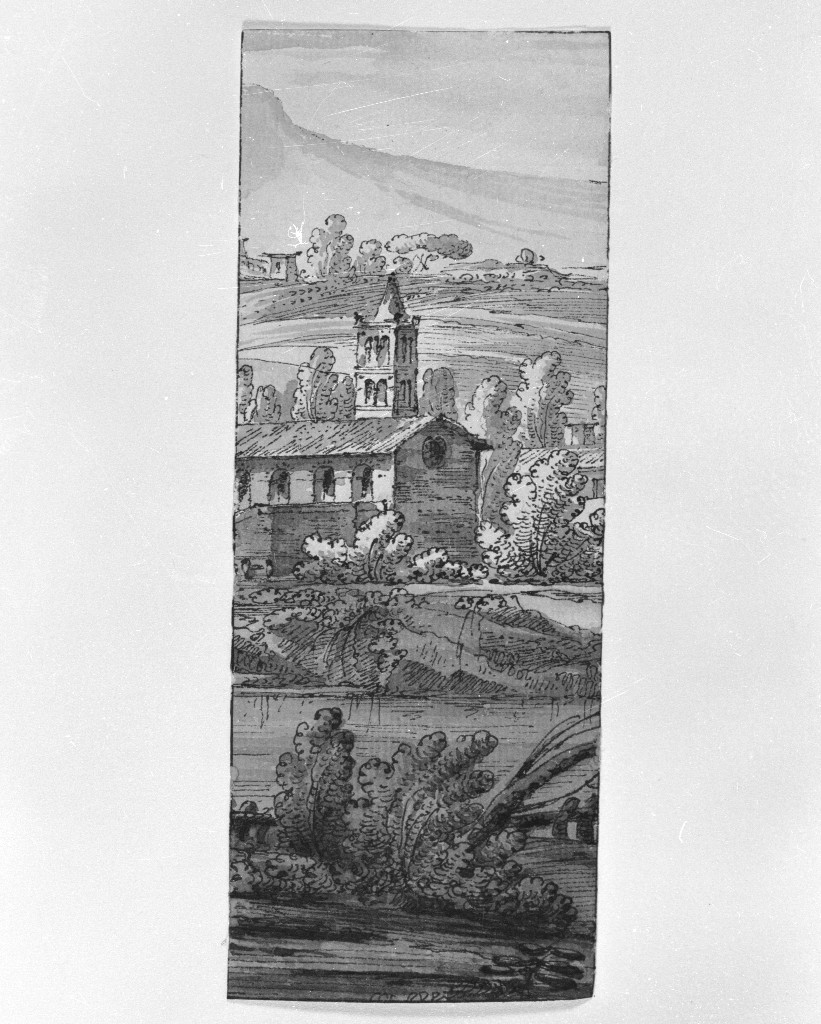 paesaggio con architetture (disegno, opera isolata) di Quarenghi Giacomo (sec. XIX)