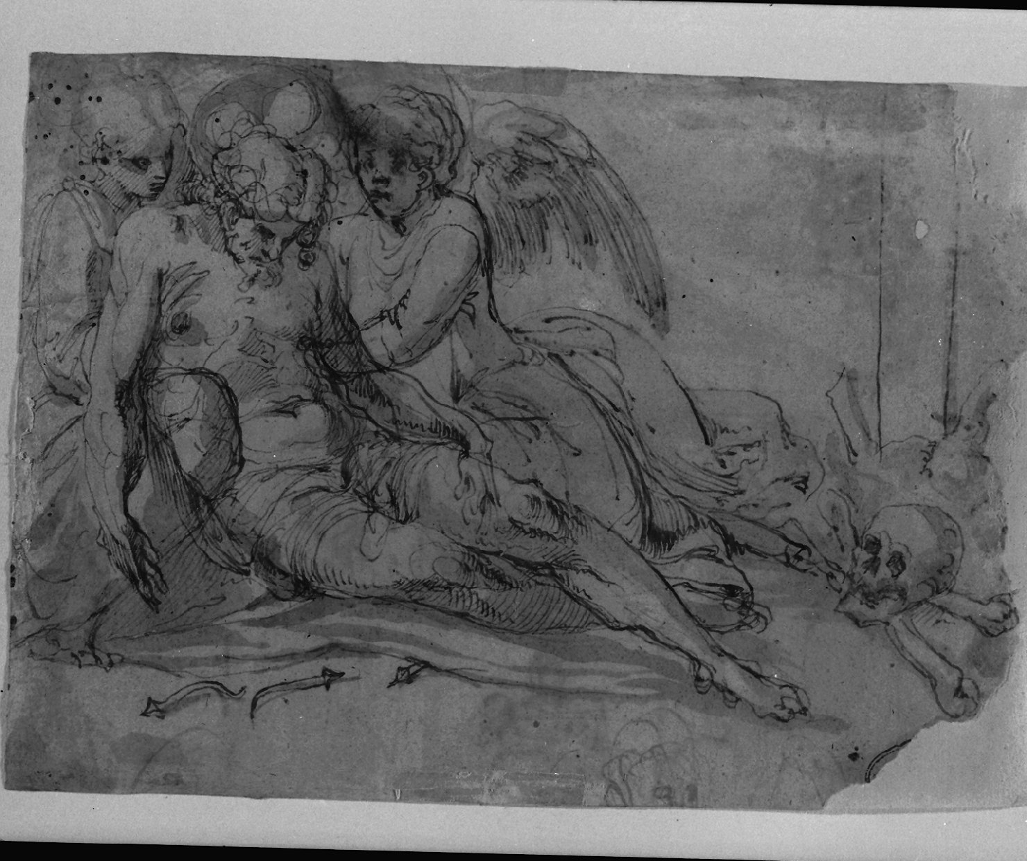 Cristo morto (disegno, elemento d'insieme) di Negretti Jacopo detto Palma il Giovane (fine sec. XVI)