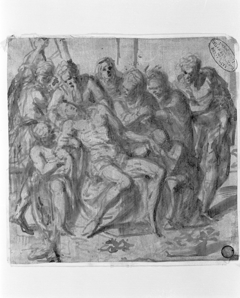 Lamentazione sul corpo di Cristo ai piedi della croce, compianto sul Cristo morto (disegno, opera isolata) di Luini Aurelio (sec. XVI)