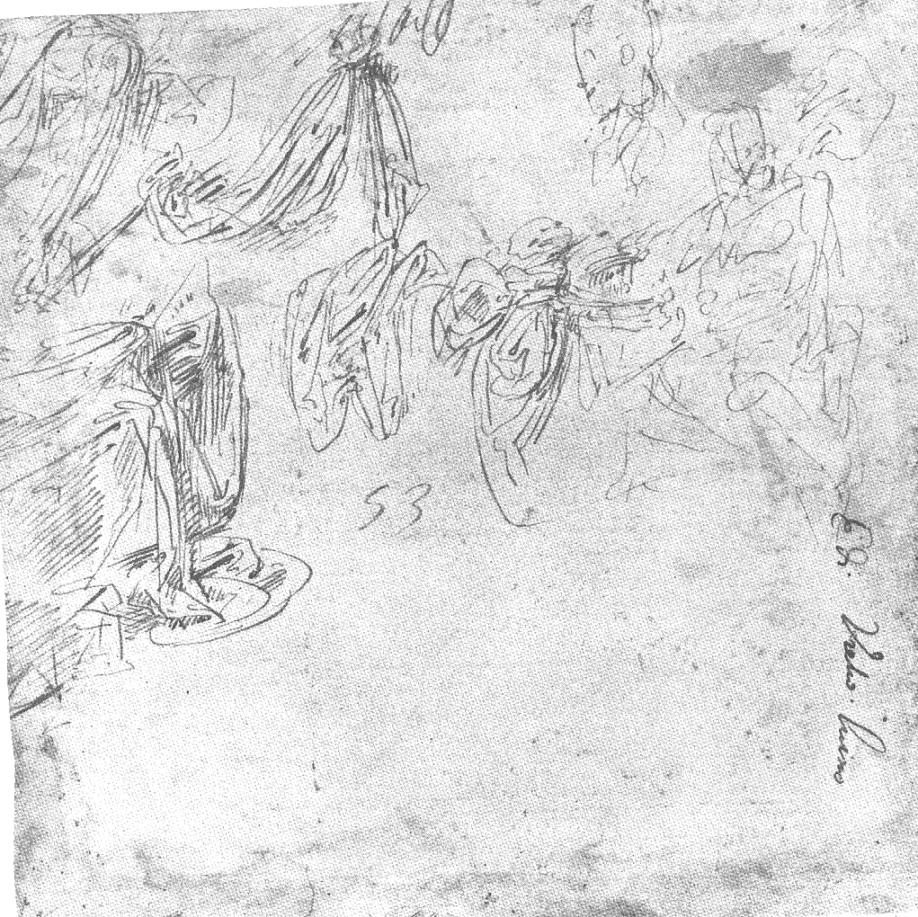 Studi di figure e di panneggio, figura maschile (disegno, opera isolata) di Luini Aurelio (sec. XVI)