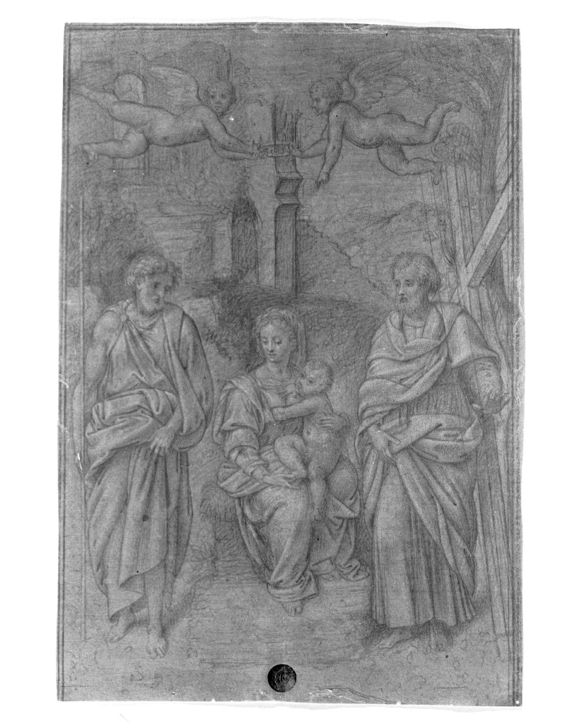 Madonna col Bambino in trono, i SS. Giovanni Battista e Andrea, Madonna in trono con Bambino e Santi (disegno, opera isolata) di Luini Aurelio (sec. XVI)