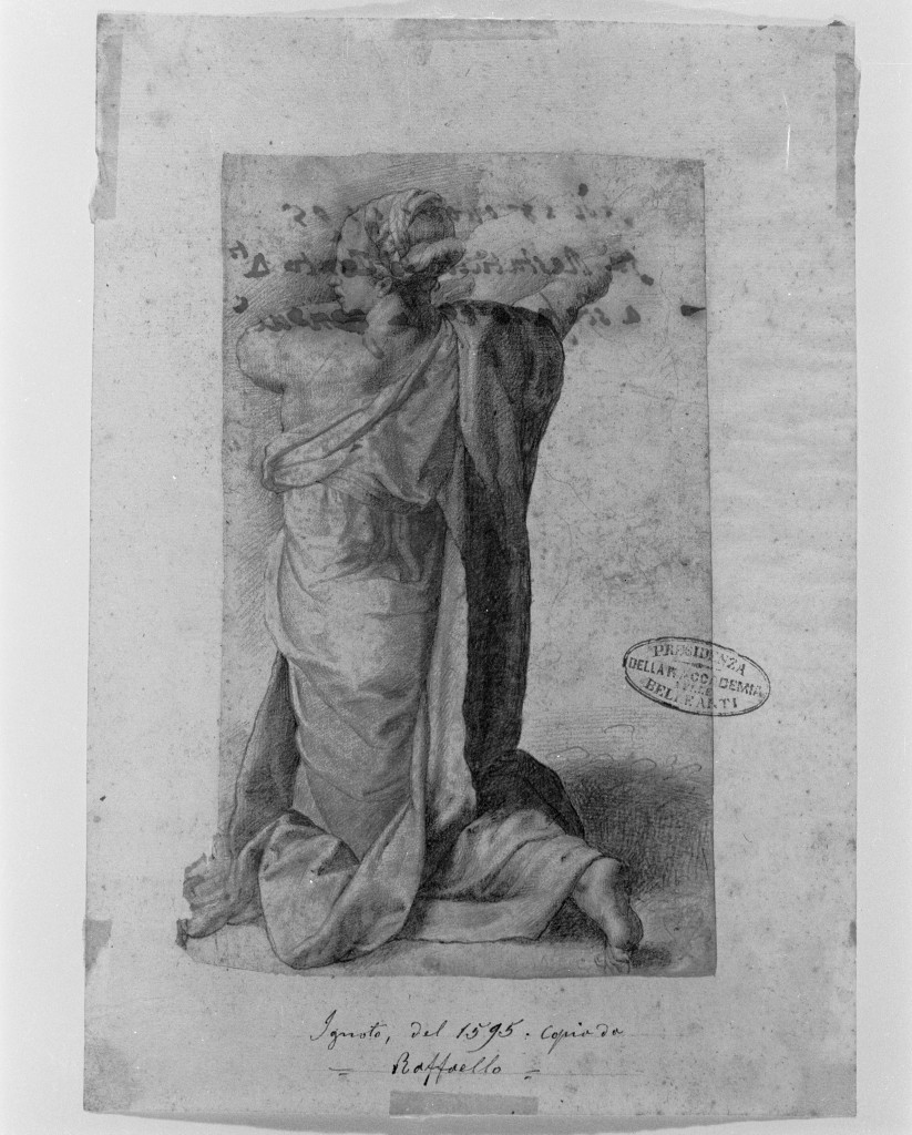 Figura femminile inginocchiata, vista da tergo, figura femminile panneggiata (disegno, opera isolata) di Procaccini Camillo (secc. XVI/ XVII)
