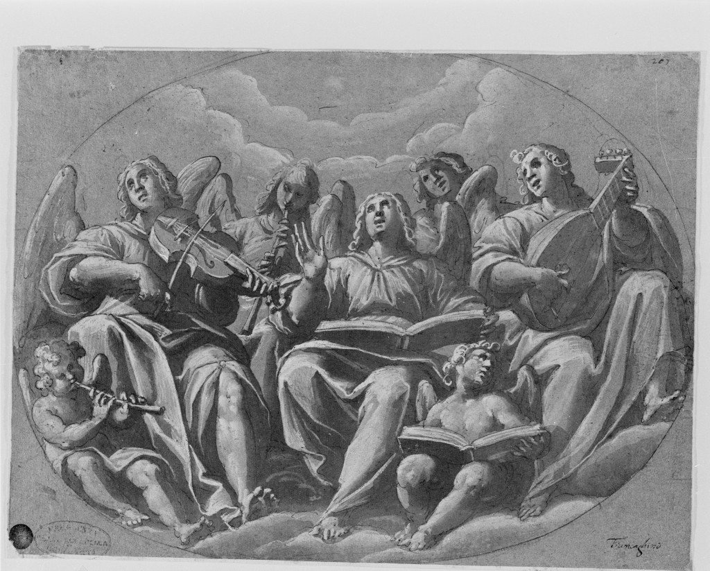 angeli musicanti in gloria (disegno, opera isolata) di Della Rovere Giovanni Battista detto Fiammenghino (secc. XVI/ XVII)
