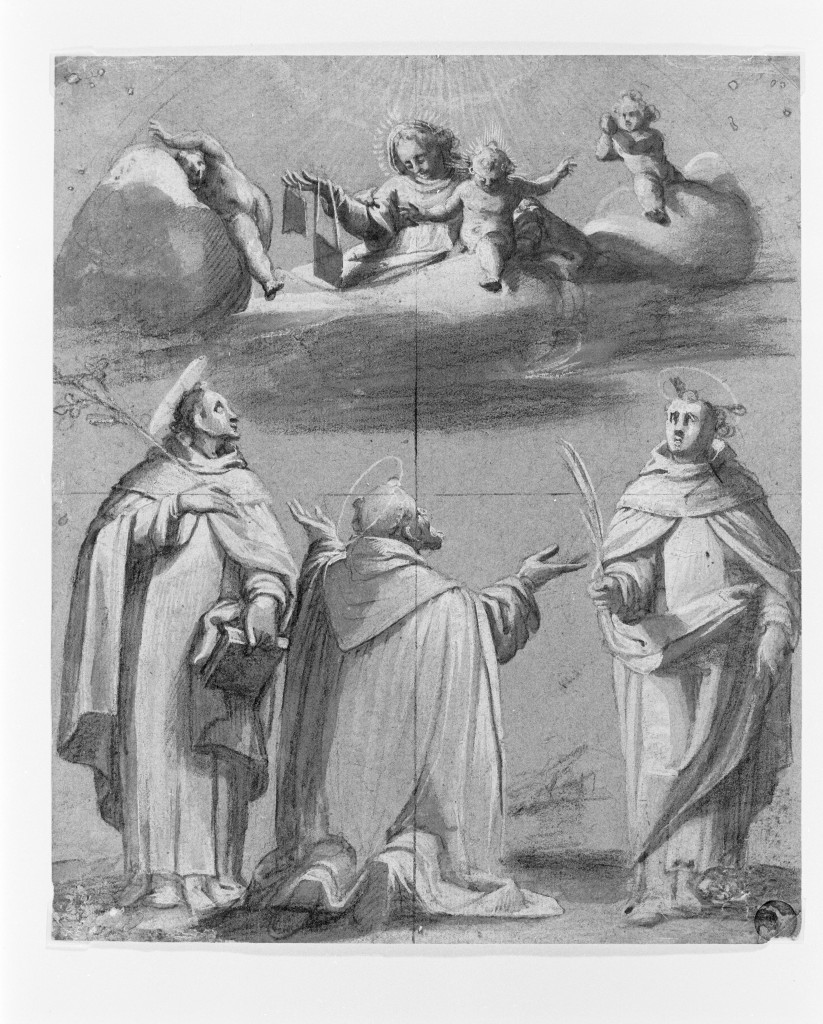 Madonna del Carmelo e santi (disegno, opera isolata) di Mazzucchelli Pier Francesco detto Morazzone (cerchia) (secc. XVI/ XVII)