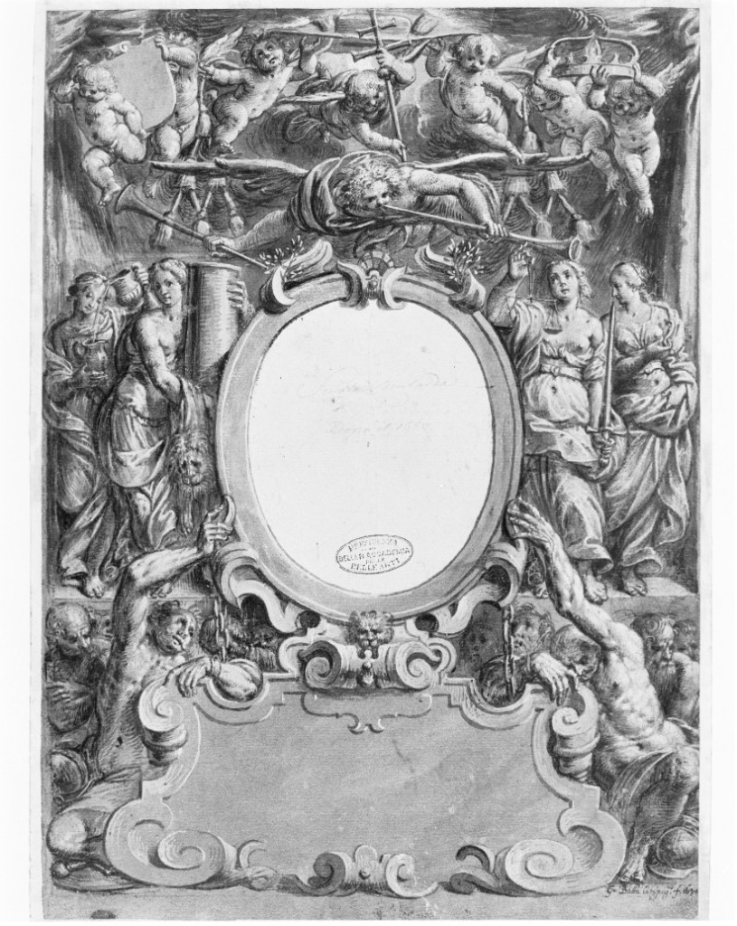 Frontespizio, motivi decorativi (disegno, opera isolata) di Lampugnani Giovanni Battista (sec. XVII)