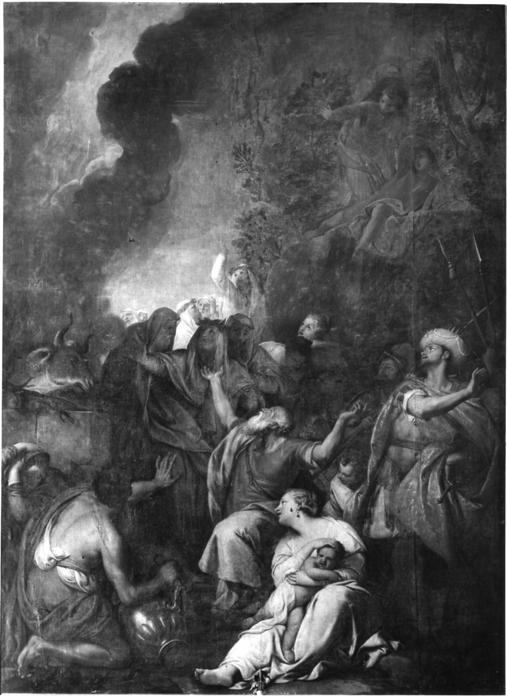 sacrificio di Elia, sacrificio di Elia sul monte Carmelo (dipinto, opera isolata) di Lazzarini Gregorio (fine sec. XVII)