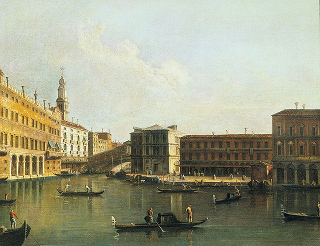 Veduta di Venezia con Rialto e Canal Grande, veduta prospettica di Venezia (dipinto, opera isolata) - ambito veneziano (sec. XVIII)