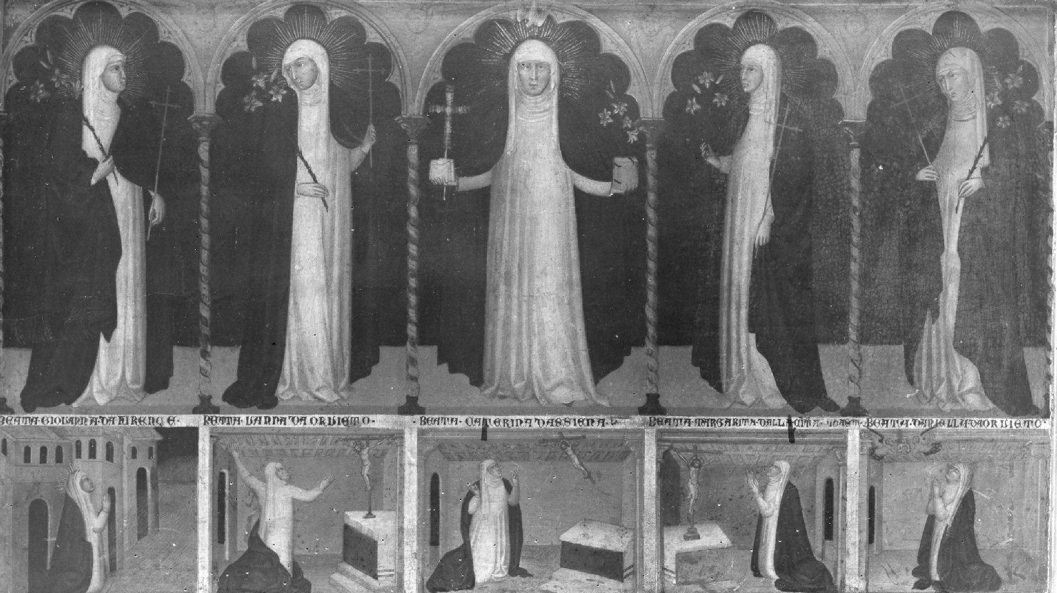 S. Caterina e quattro Sante domenicane (dipinto, insieme) - ambito senese (fine sec. XIV)