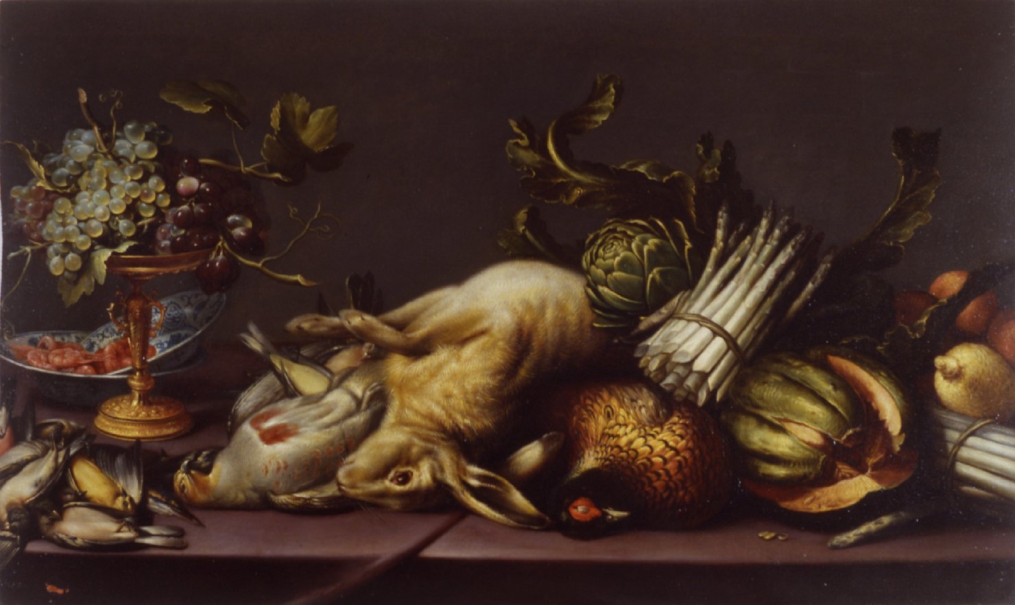 Natura con lepre e altra cacciagione, natura morta con cacciagione (dipinto, opera isolata) - ambito olandese (prima metà sec. XVII)