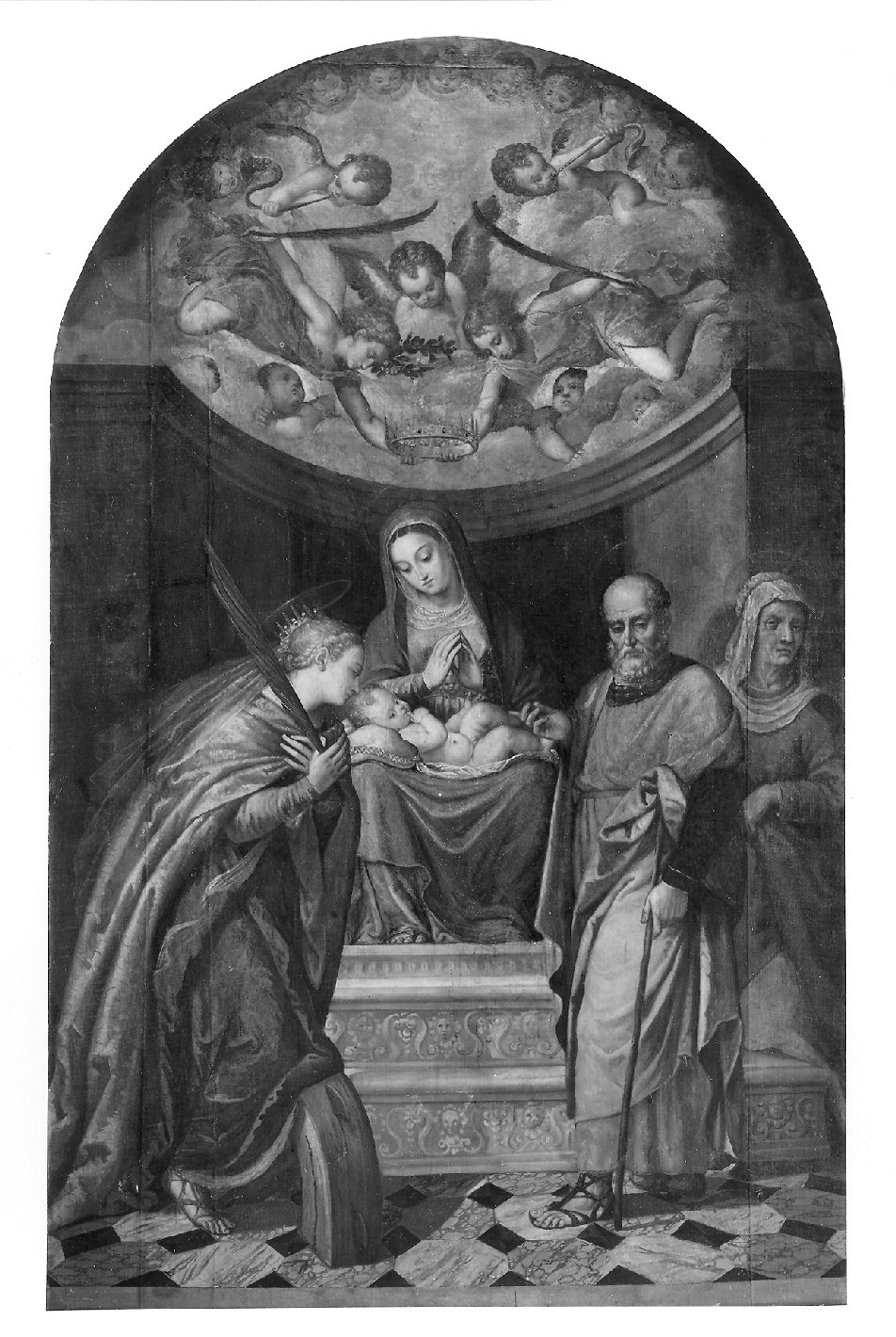 Sacra Famiglia e Santa Caterina (dipinto, opera isolata) - ambito veneto (metà sec. XVI)