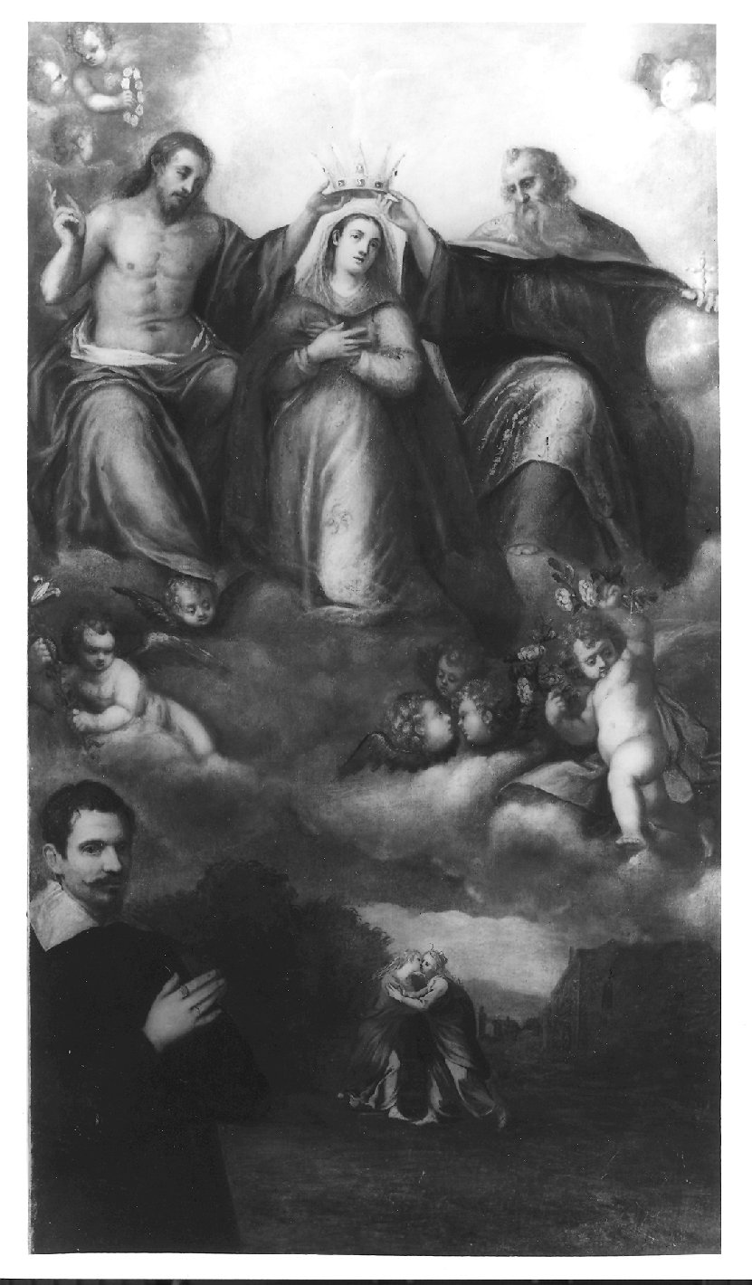 incoronazione di Maria Vergine (dipinto, opera isolata) - ambito veneto (ultimo quarto sec. XVI)