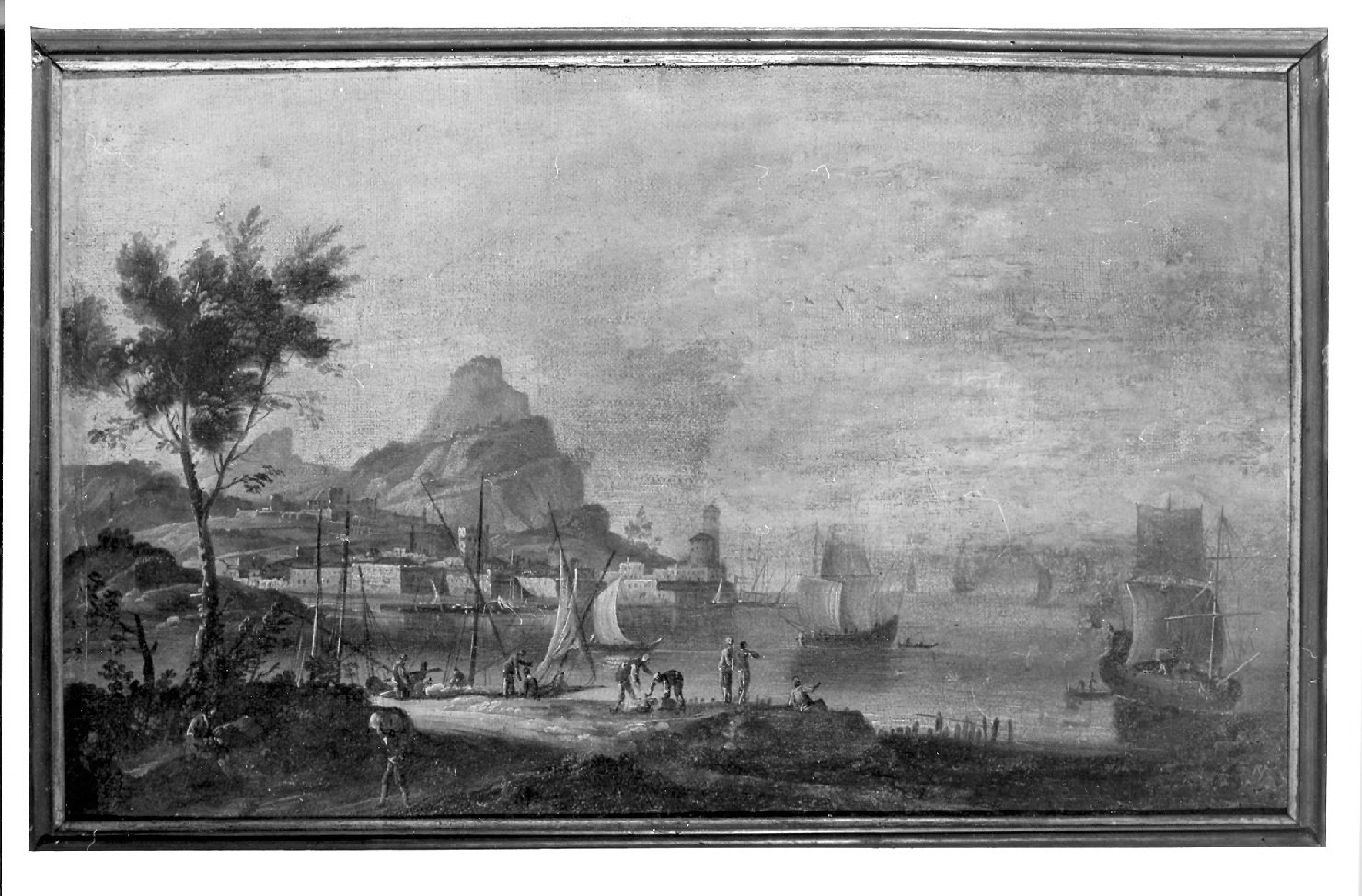paesaggio marino con nave allo scalo (dipinto, opera isolata) - ambito veneto (sec. XVIII)