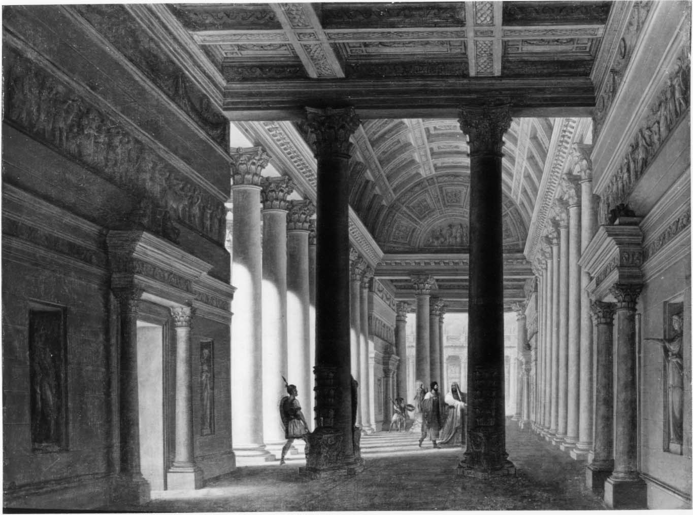Atrio classico a colonne, architettura (dipinto, opera isolata) di Orsi Tranquillo (attribuito) (secc. XVIII/ XIX)