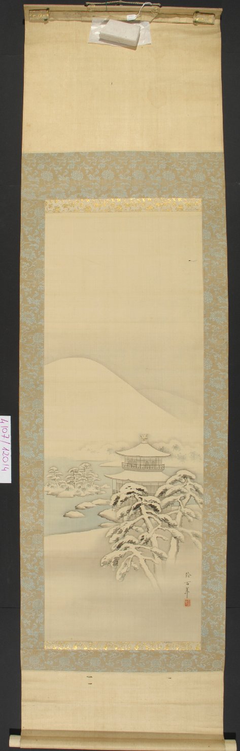 Il Kinkakuji con la neve, Tempio buddhista (dipinto) di Suzuki Hyakunen (seconda metà sec. XIX)