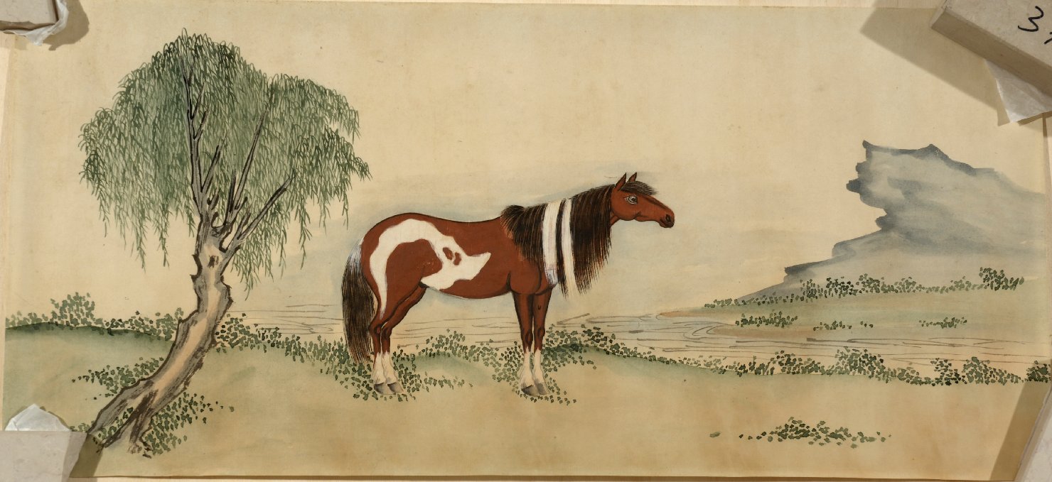 Paesaggio con cavallo, cavallo (dipinto) - ambito giapponese (sec. XX)