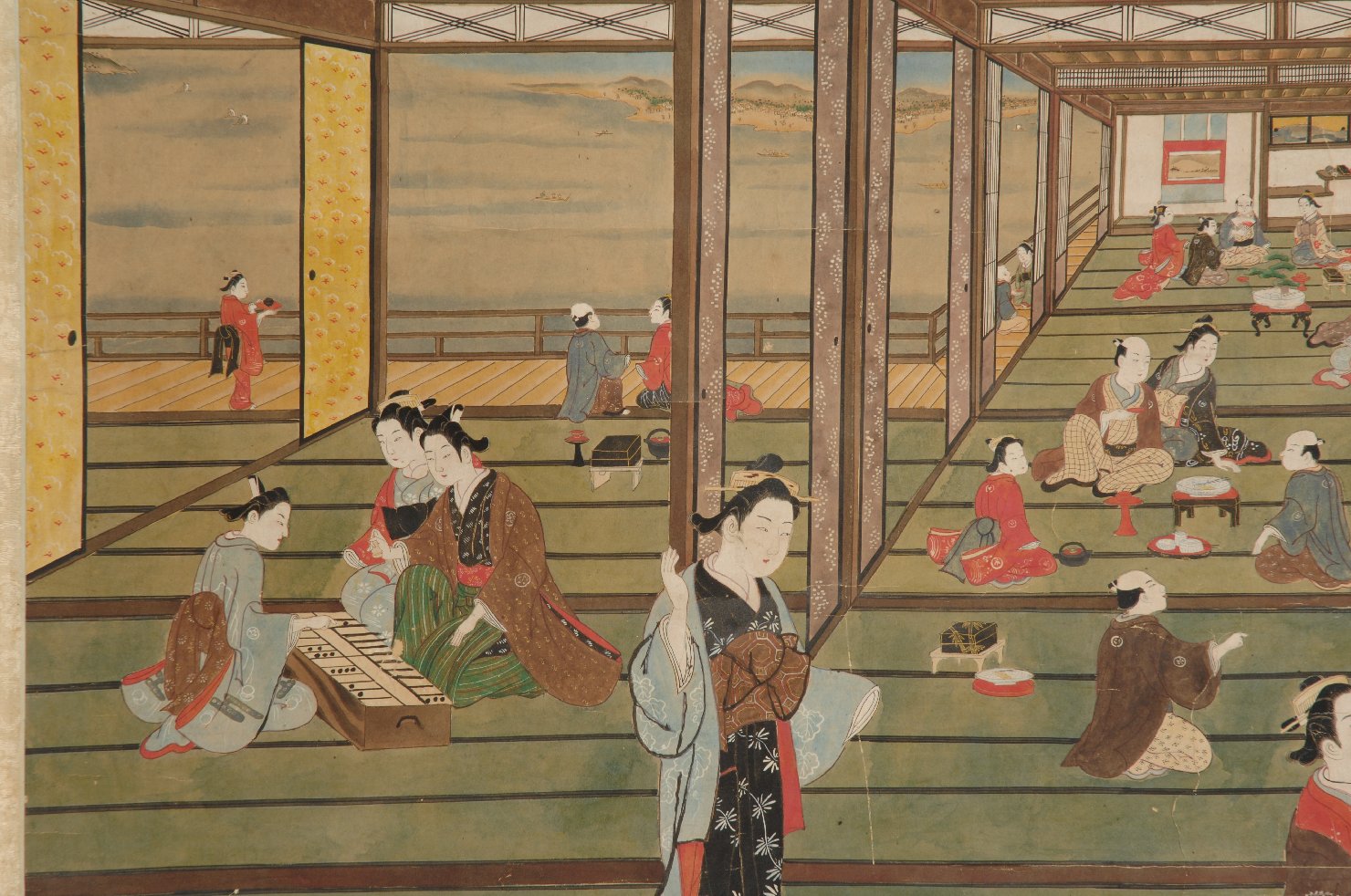 Immagine prospettica: interno di casa da tè, casa da tè (dipinto) - ambito giapponese (seconda metà sec. XIX)