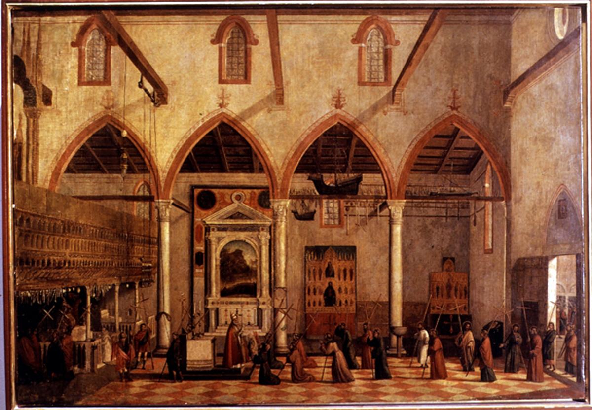 apparizione dei crocifissi del monte Ararat nella chiesa di Sant'Antonio di Castello (dipinto) - ambito veneto (inizio sec. XVI)