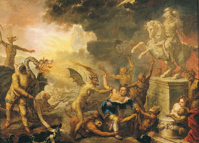 Don Giovanni all'inferno (dipinto, opera isolata) di Bini Pietro (sec. XVIII)