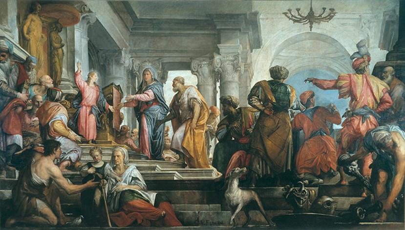 disputa di Gesù con i dottori nel tempio (dipinto, opera isolata) di Fumiani Giovanni Antonio (sec. XVIII)