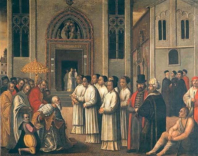Il doge Ziani incontra alla Carità papa Alessandro III, Il doge Ziani incontra papa Alessandro III (dipinto, opera isolata) - bottega veneziana (seconda metà sec. XVI)
