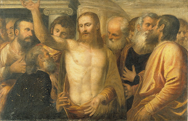 incredulità di San Tommaso (dipinto, opera isolata) di Porta Giuseppe detto Salviati (attribuito) (sec. XVI)