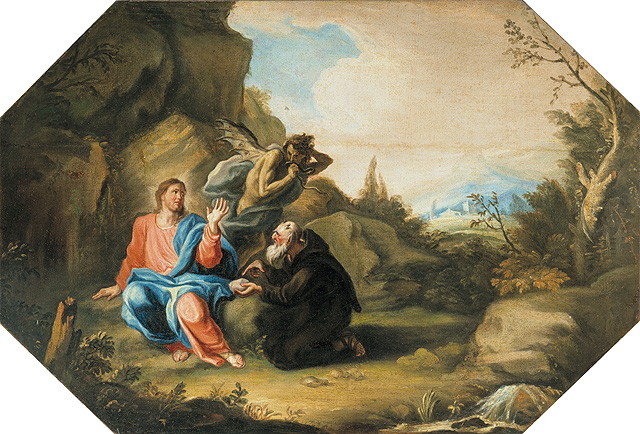 Le tentazioni di Gesù, Cristo tentato da Satana (dipinto, opera isolata) di Brusaferro Girolamo (sec. XVIII)