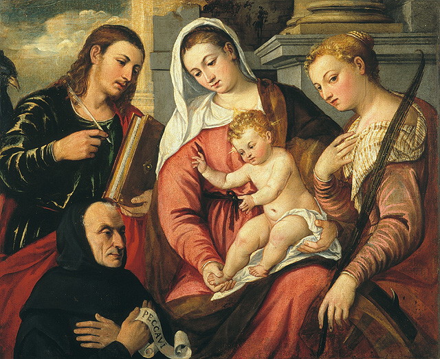 Madonna con Bambino e Santi (dipinto, opera isolata) di Polidoro de Renzi detto Polidoro da Lanciano (attribuito) (sec. XVI)