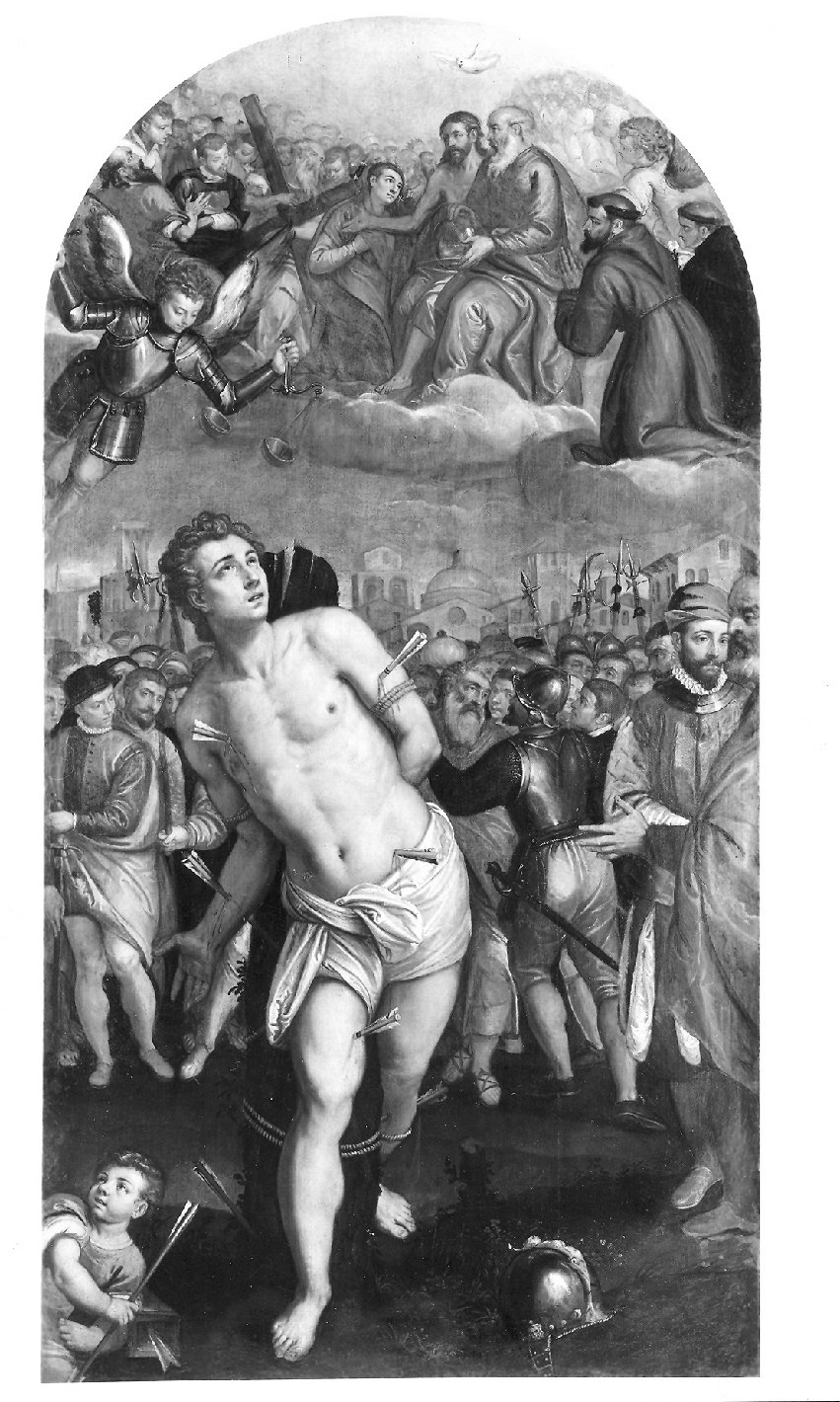 martirio di San Sebastiano (dipinto, opera isolata) di Vassillacchi Antonio detto Aliense (attribuito) (secc. XVI/ XVII)